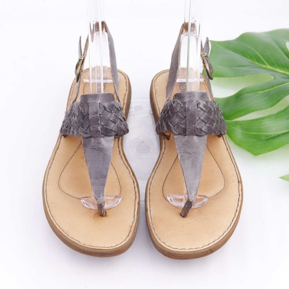 Born Shoe Womens Sumter Sandal Size 8 Gray Leather Thong Woven Slingback Comfort